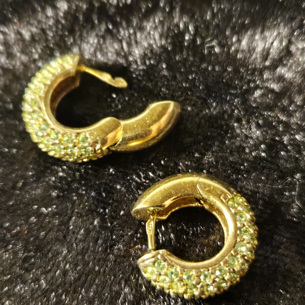 Elegant Gold Hoop Earrings with Green Accents
